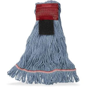 SPARTA Flo-Pac Acrylic Mop Head, Loop-Ended, Wide Band with 5" Red Band with Scrubber for Organized Cleaning, Large, Blue