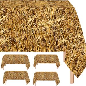 Oojami 4 Pack Straw Table Cover Western Birthday Theme Tablecloth Large Size 54" x 108" Ideal for Cowboy Theme Party, Hawaiian Luau, Carnivals, Farm Theme Birthdays, Pumpkin Patch, Hay Bales