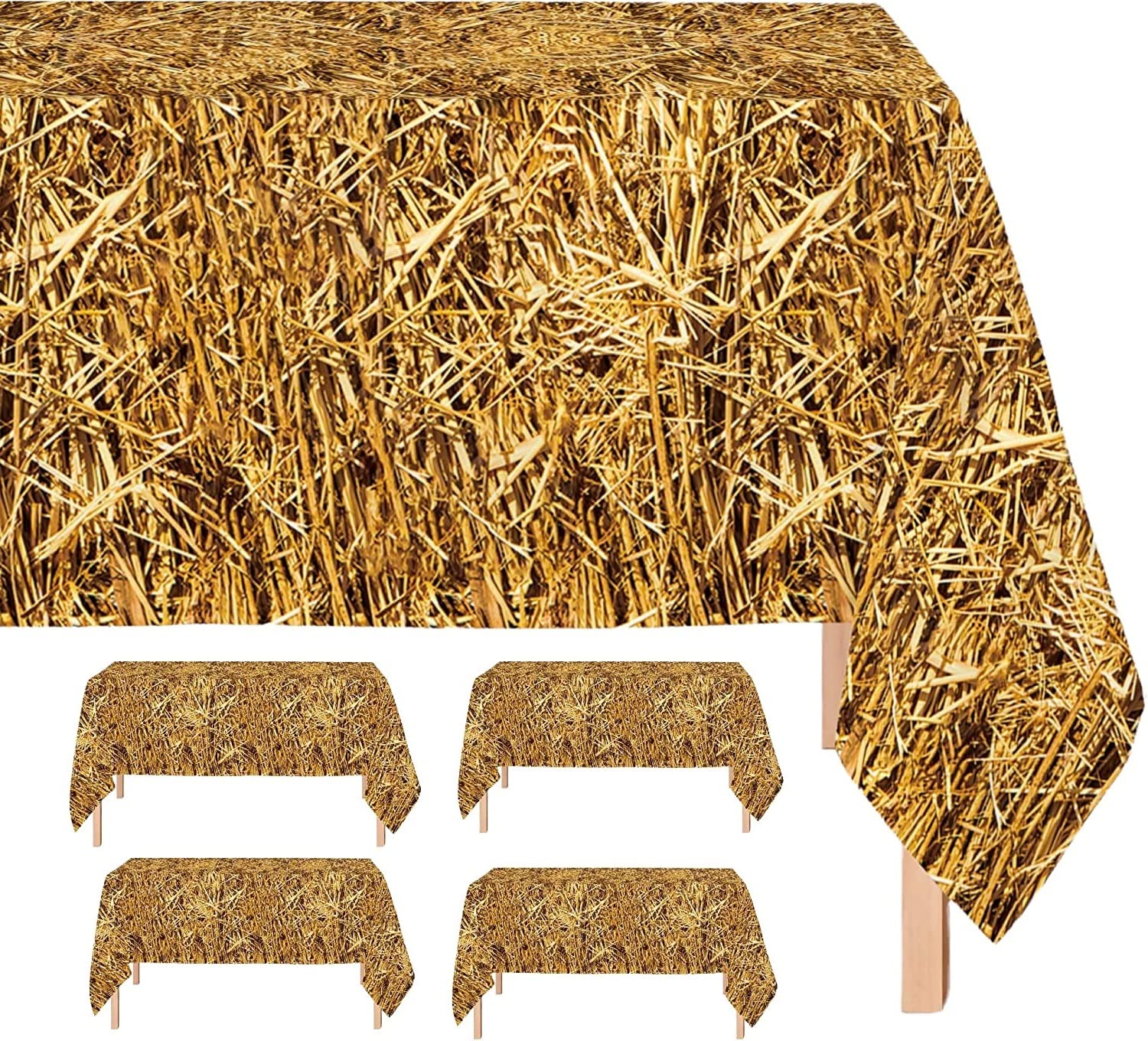 Oojami 4 Pack Straw Table Cover Western Birthday Theme Tablecloth Large Size 54" x 108" Ideal for Cowboy Theme Party, Hawaiian Luau, Carnivals, Farm Theme Birthdays, Pumpkin Patch, Hay Bales