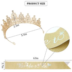 CIEHER Bride To Be Kit: Crystal Crown, Gold Sash for Bridal Shower & Bachelorette Party Decorations - Crystal Material