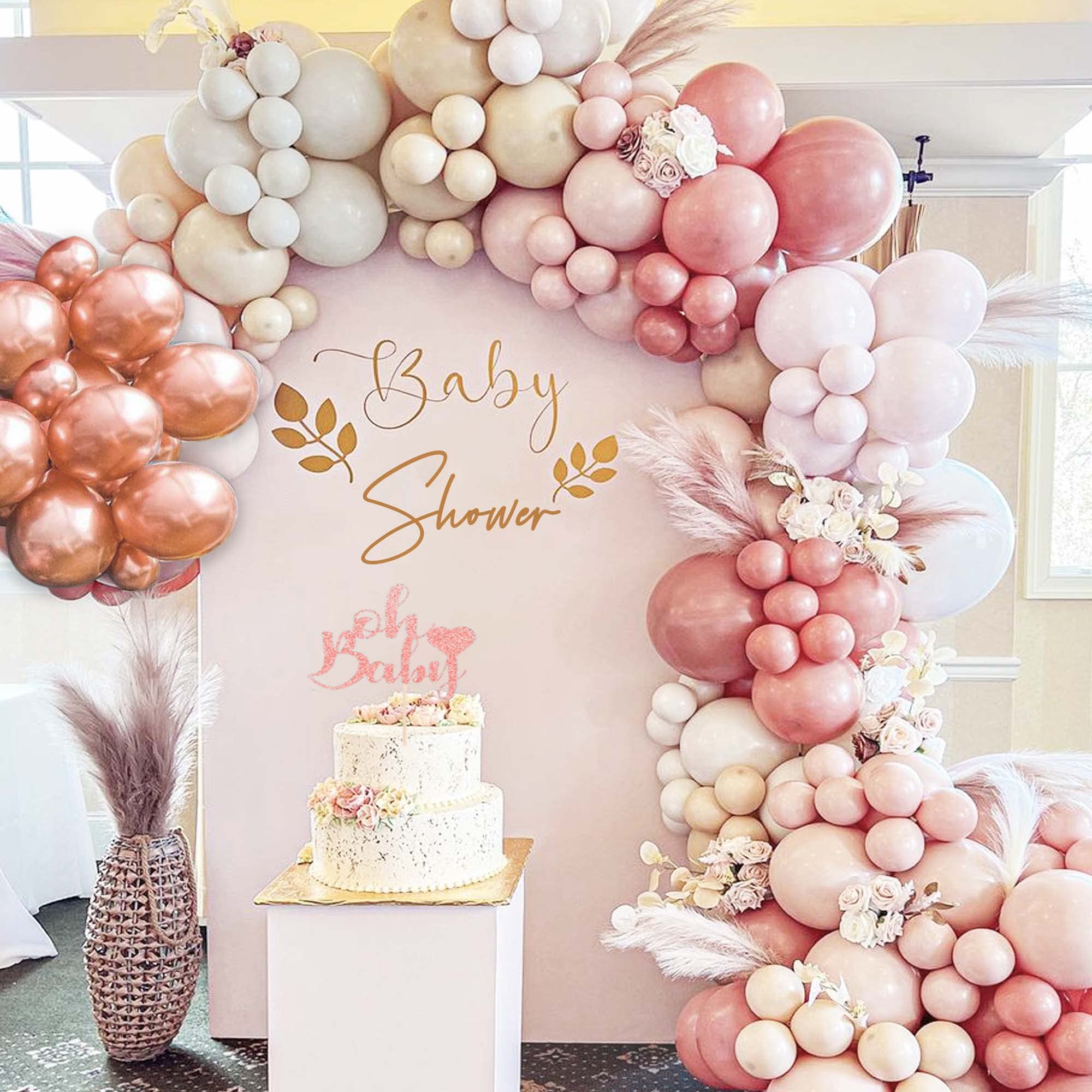 Boho Pink Balloon Arch Garland Kit, SCMDOTI Blush Pink Balloon Arch with Double Stuffed Dusty Pink Nude Neutral Balloons for Baby in Bloom Baby Shower, Birthday, Weddings,Bridal Shower Decoration