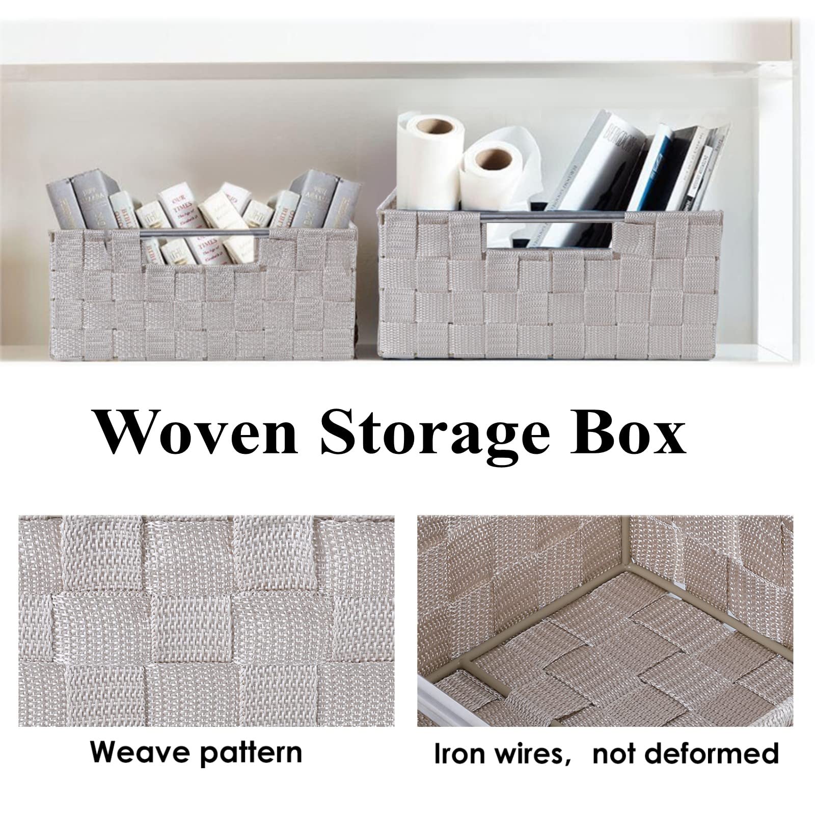 LAWNION 9 PCS Storage Box Woven Basket Bin Set, Container Tote Cube with Built-in Carry Handles, Stackable Storage Basket Organizer Set for Home Office