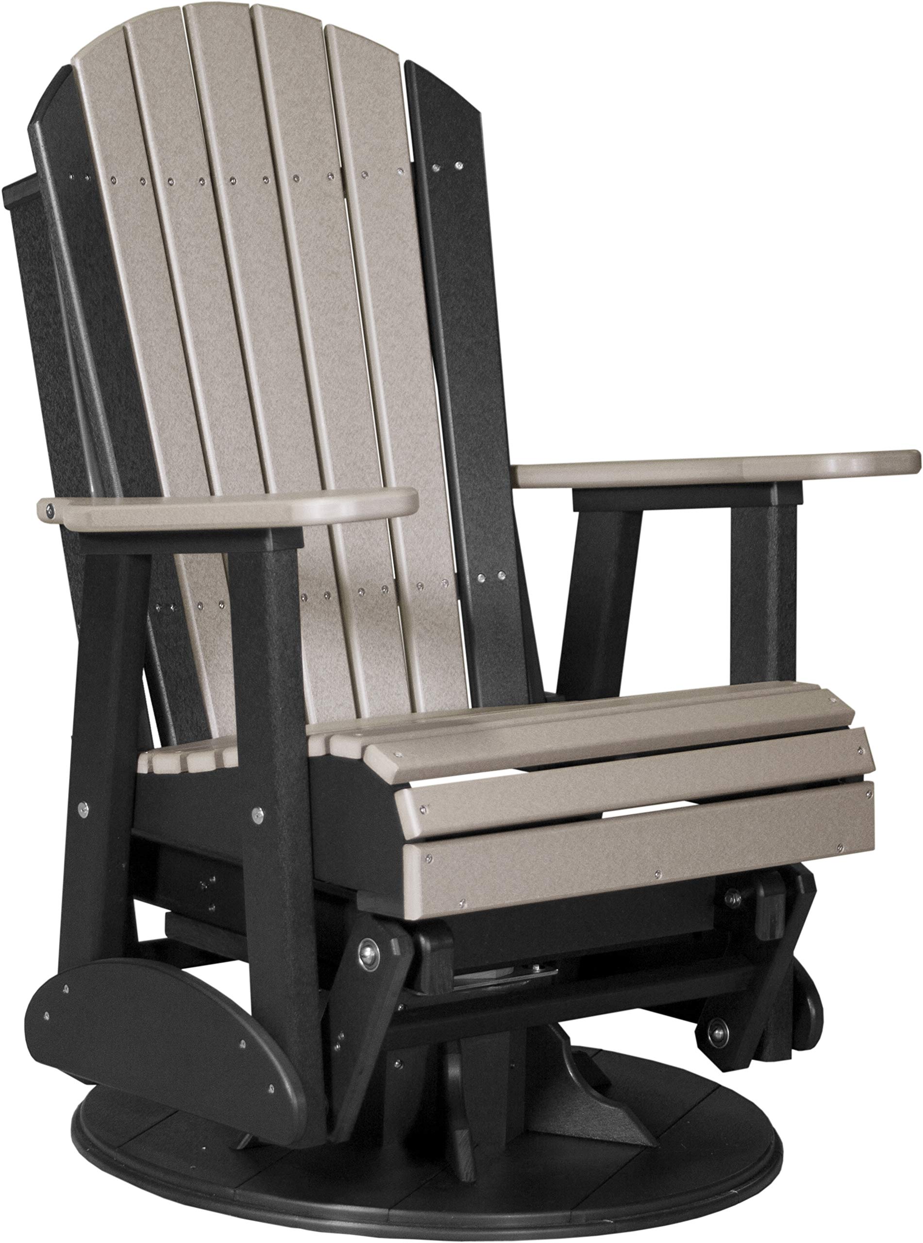 LuxCraft 2' Adirondack Outdoor Swivel Glider Chair, Patio Glider Rocker, Outdoor Swivel Rocker Chair, Glider Rocking Chair (Weatherwood & Black)