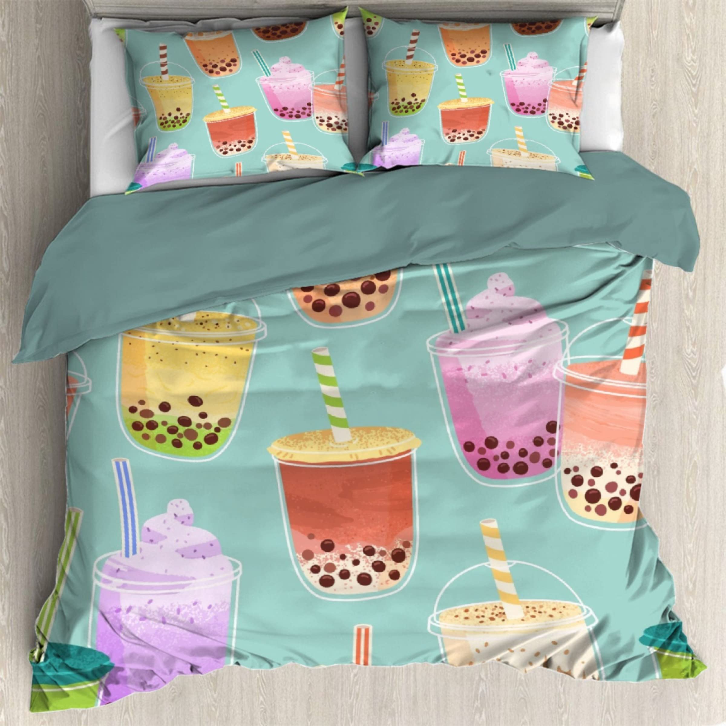 Darani Boba Milk Tea Duvet Cover Full 80 x 90 in Ultra Soft Washed Microfiber Comforter Cover Sets 3 Pieces (1 Duvet Cover + 2 Pillow Shams)