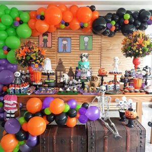 Halloween Balloon Garland Arch Kit, 128PCS Black Long Twisting Balloon Metallic Purple Balloon Orange Light Green Balloons with Bat for Ghost Halloween Party Decorations Supplies Kids House Garden