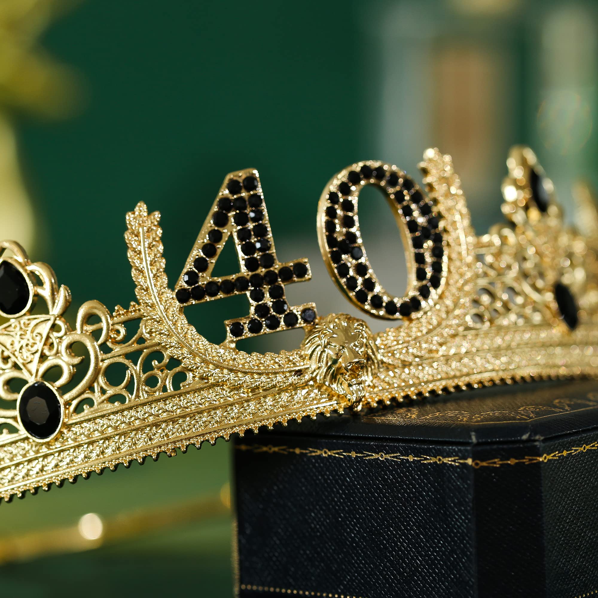 40th Birthday Crown and Sash, Party Decoration for Men (Gold)