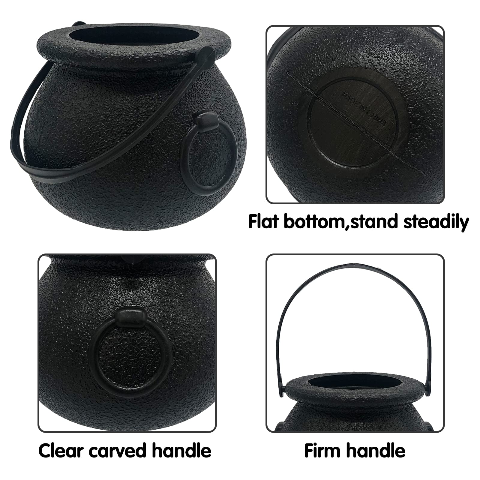 Lshfwn 24 Pack Plastic Cauldron,Black Mini Witch Cauldron with Handle,Halloween Candy Cauldron Kettles,Plastic Candy Holder for Party Decoration Supplies St Patrick's Day