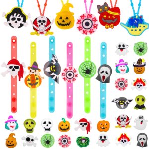 YUJUN 68PCS Halloween Light up Toys,Halloween Party Favors Flashing Ring Bracelets Necklace Glow in The Dark for Kids Halloween Treats Games Prizes Candy Goodie Bag Fillers