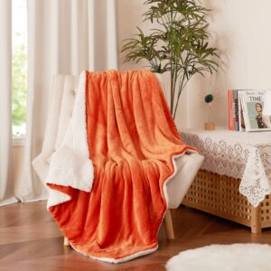 NICETOWN Fall Blanket Sherpa Fleece Throw Blanket for Couch, Winter Warm Fuzzy Soft Blankets and Throws for Sofa, Velvet Reversible Luxurious Blanket for Home/Bed/Kids,50 inches x 60 inches, Orange