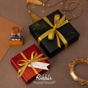 Ribbli Gold Satin Ribbon,Double Faced Satin 1/4 inch x Continuous 50 Yards,Gold Ribbon Use for Bows Bouquet,Gift Wrapping,Wedding Decoration,Floral Arrangement