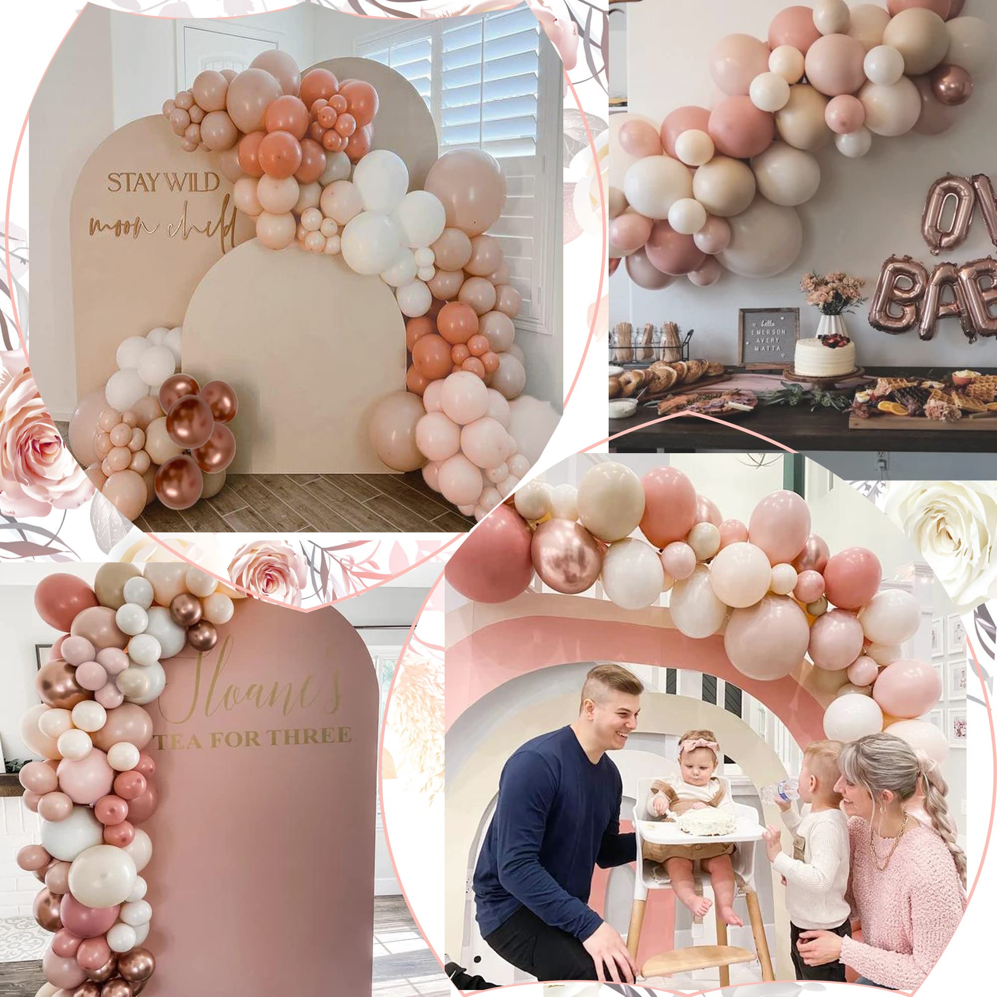 Boho Pink Balloon Arch Garland Kit, SCMDOTI Blush Pink Balloon Arch with Double Stuffed Dusty Pink Nude Neutral Balloons for Baby in Bloom Baby Shower, Birthday, Weddings,Bridal Shower Decoration