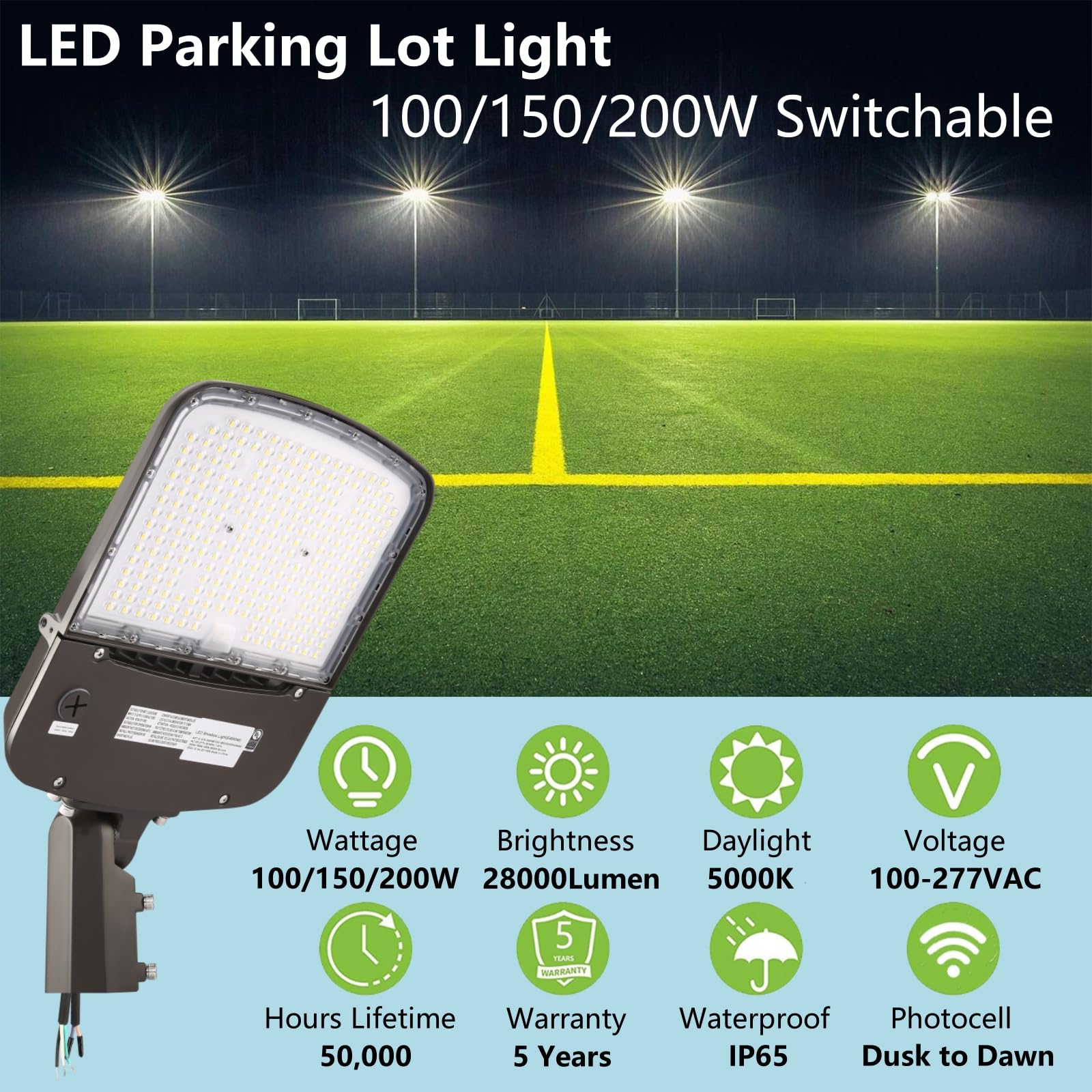 200W Outdoor LED Parking Lot Light with Adjustable Slip Fitter Mount, 5000K LED Area Light with Dusk to Dawn Photocell, 100-277V 28000LM [600W-800W HPS/HID Equiv] ETL LED Commercial LED Flood Light