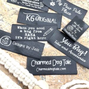 30 Black Custom Printed Satin Fabric Labels Sew On for Clothing, Crafts, Nursing Home Clothing, Children's Clothing, Knitting, Crocheting, Handmade Items