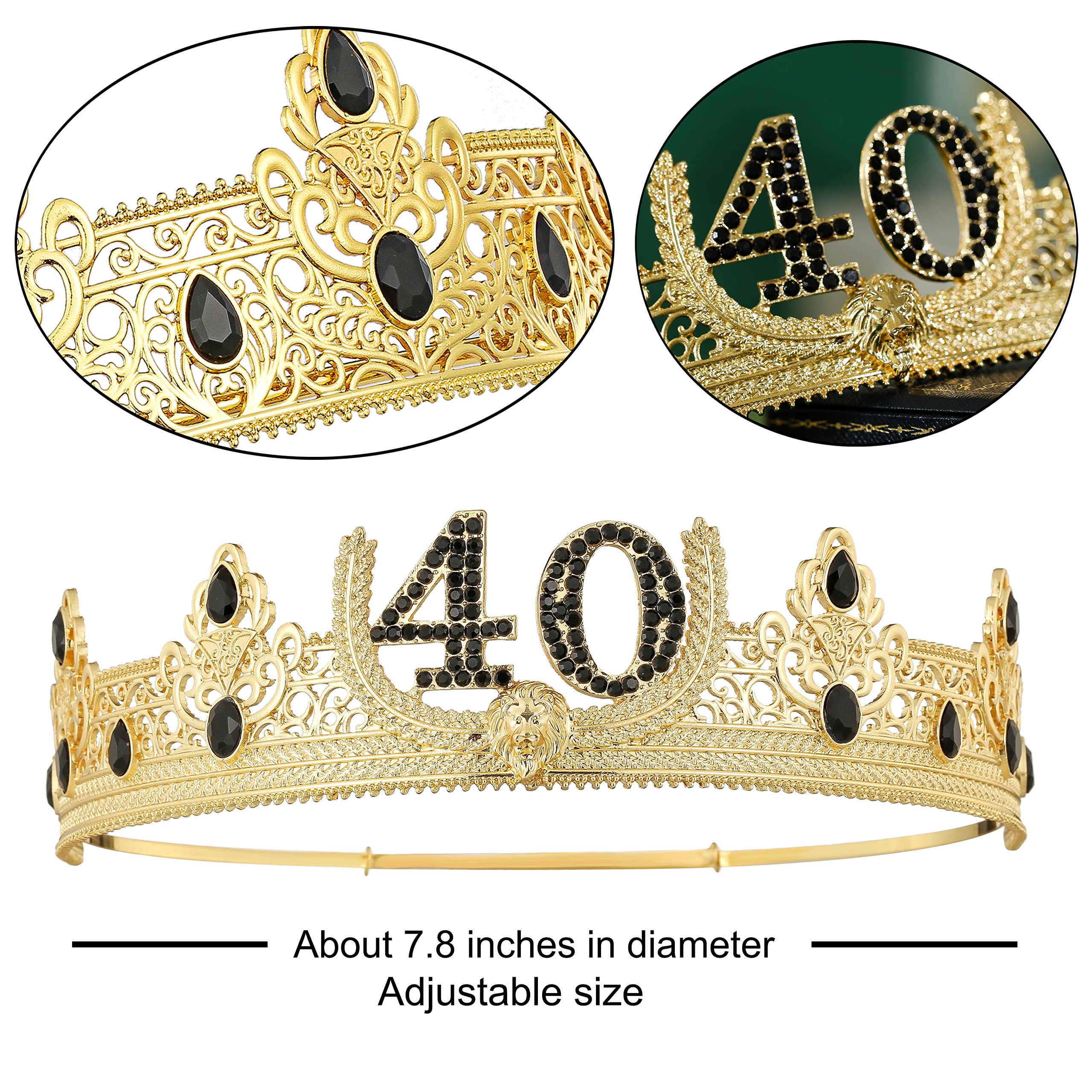 40th Birthday Crown and Sash, Party Decoration for Men (Gold)