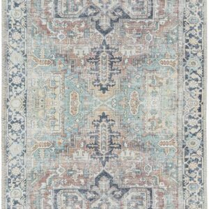 Hauteloom Nisa Living Room, Bedroom Machine Washable Area Rug - Traditional - Sage, Brick Red, Navy - 7'6" x 9'6"