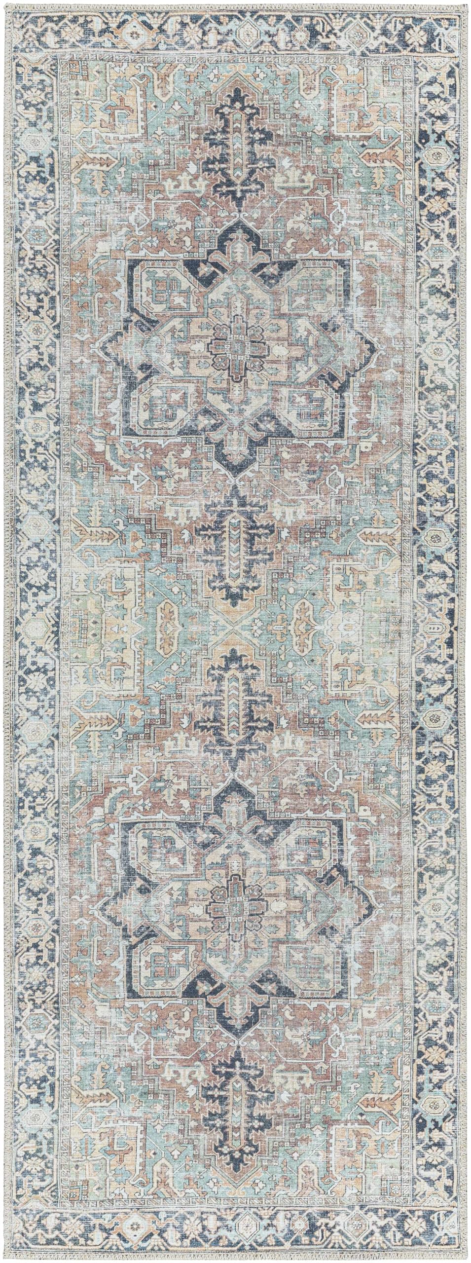 Hauteloom Nisa Living Room, Bedroom Machine Washable Area Rug - Traditional - Sage, Brick Red, Navy - 7'6" x 9'6"