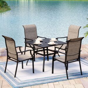 MIXPATIO 5 Pieces Patio Dining Set, 4 People Outdoor Furniture Set, 37" Square Metal Table with 1.57" Umbrella Hole, 4 Padded Textilene Standard Chairs，for Deck Garden Backyard Lawn Poolside