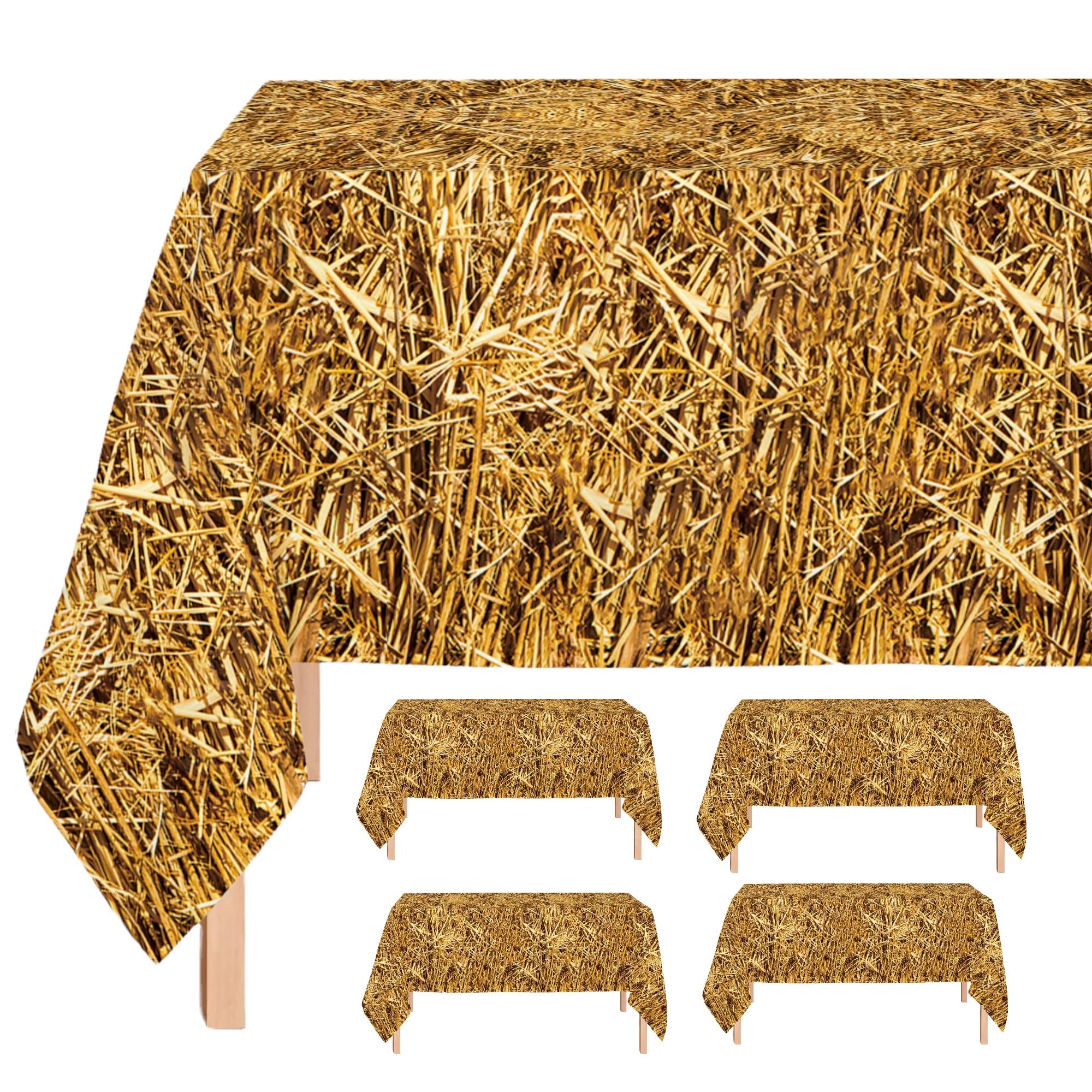 Oojami 4 Pack Straw Table Cover Western Birthday Theme Tablecloth Large Size 54" x 108" Ideal for Cowboy Theme Party, Hawaiian Luau, Carnivals, Farm Theme Birthdays, Pumpkin Patch, Hay Bales