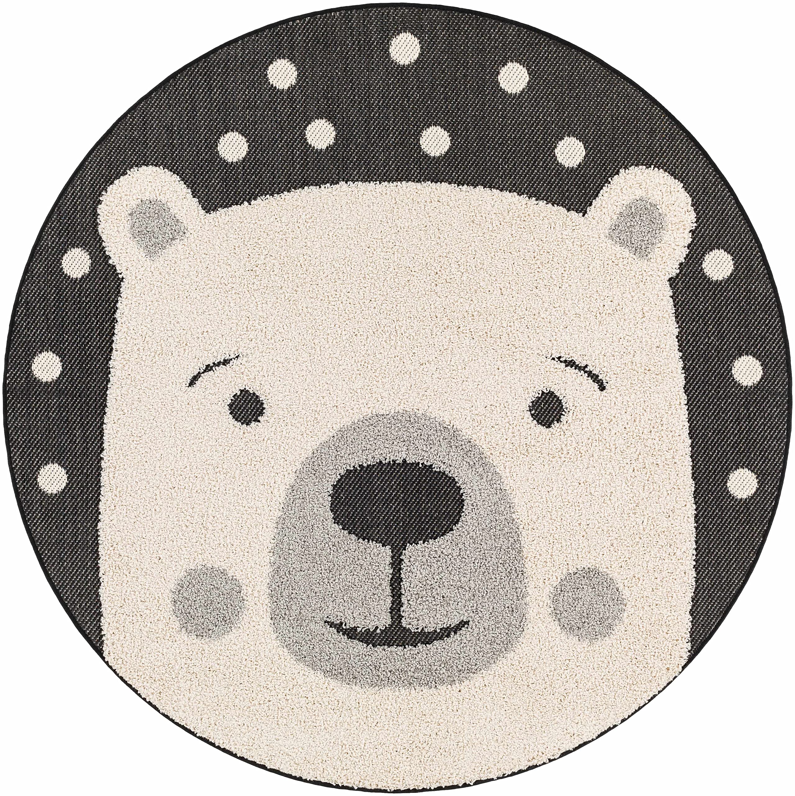 Hauteloom Kids Room, Nursery Round Area Rug - Outdoor Patio Safe - Animal Bear Playroom Carpet - Beige, Gray, Black, Cream - 7'10"