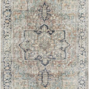 Hauteloom Nisa Living Room, Bedroom Machine Washable Area Rug - Traditional - Sage, Brick Red, Navy - 7'6" x 9'6"