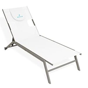 Ostrich Chatham 2 Pieces Patio Chaise Lounges, Patio Lounge Chairs,Facedown Tanning Chair, Patio Chairs, 5-Position Recliner Adjustable Sunbathing Lounge Chair for Patio,Yard, Pool, White & Tan