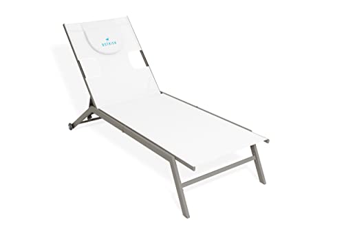 Ostrich Chatham 2 Pieces Patio Chaise Lounges, Patio Lounge Chairs,Facedown Tanning Chair, Patio Chairs, 5-Position Recliner Adjustable Sunbathing Lounge Chair for Patio,Yard, Pool, White & Tan