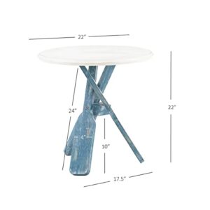 Powell Round Top Shanice Oar Side Table, Coastal Blue and White (PAMZN2087)