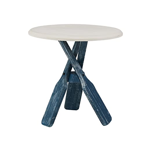 Powell Round Top Shanice Oar Side Table, Coastal Blue and White (PAMZN2087)