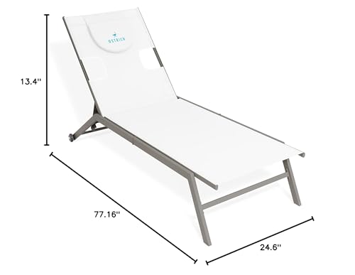 Ostrich Chatham 2 Pieces Patio Chaise Lounges, Patio Lounge Chairs,Facedown Tanning Chair, Patio Chairs, 5-Position Recliner Adjustable Sunbathing Lounge Chair for Patio,Yard, Pool, White & Tan