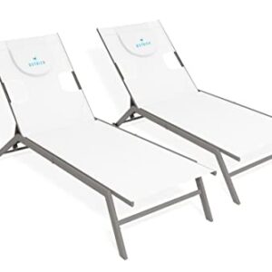 Ostrich Chatham 2 Pieces Patio Chaise Lounges, Patio Lounge Chairs,Facedown Tanning Chair, Patio Chairs, 5-Position Recliner Adjustable Sunbathing Lounge Chair for Patio,Yard, Pool, White & Tan