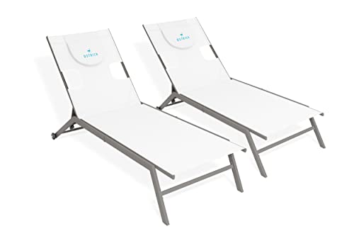 Ostrich Chatham 2 Pieces Patio Chaise Lounges, Patio Lounge Chairs,Facedown Tanning Chair, Patio Chairs, 5-Position Recliner Adjustable Sunbathing Lounge Chair for Patio,Yard, Pool, White & Tan