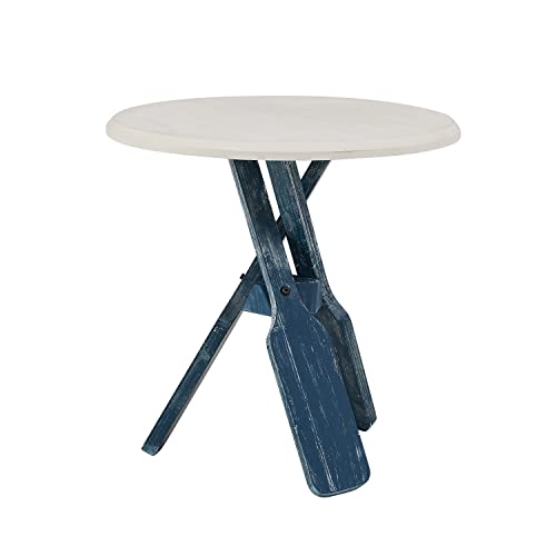 Powell Round Top Shanice Oar Side Table, Coastal Blue and White (PAMZN2087)