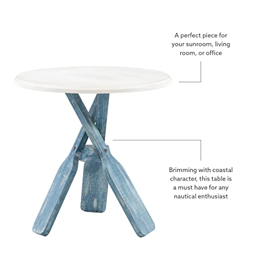 Powell Round Top Shanice Oar Side Table, Coastal Blue and White (PAMZN2087)