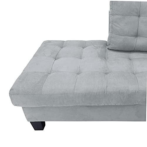 Casa Andrea Milano LLC 3 Piece Modern Tufted Micro Suede L Shaped Sectional Sofa Couch with Reversible Chaise & Ottoman, Large, Grey