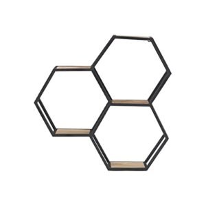 Powell Dealya Black Metal Honeycomb Wall Shelves with Wood Bottoms