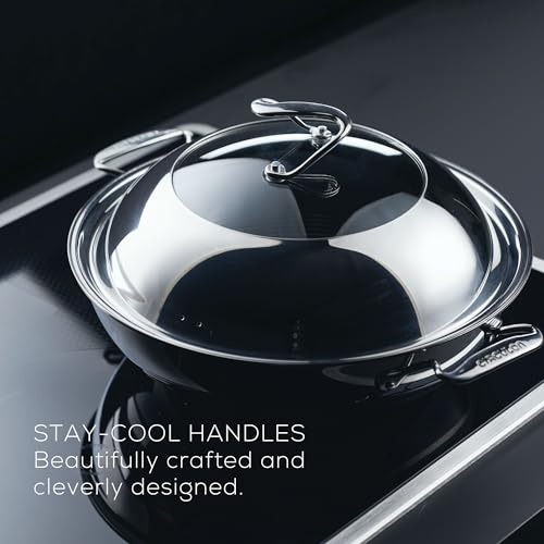 Circulon Clad Stainless Steel Wok/Stir Fry with Glass Lid and Hybrid SteelShield and Nonstick Technology, 14 Inch - Silver