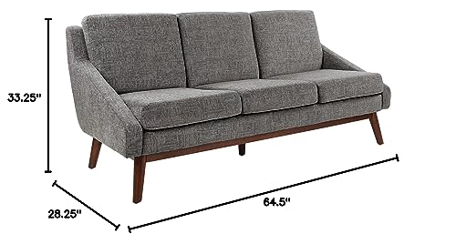 Office Star Davenport Mid-Century Sofa with Thick Cushions and Solid Wood Coffee Finish Legs, Charcoal Fabric