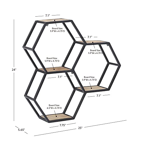 Powell Dealya Black Metal Honeycomb Wall Shelves with Wood Bottoms