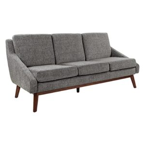 office star davenport mid-century sofa with thick cushions and solid wood coffee finish legs, charcoal fabric