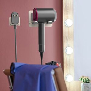 Adhesive Hair Dryer Holder Wall Mount - Adhesive Bathroom Vanity Blow Dryer Holder Organizer Compatible with Dyson Hair Dryers (Milk Tea)