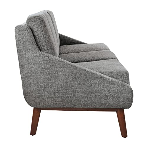 Office Star Davenport Mid-Century Sofa with Thick Cushions and Solid Wood Coffee Finish Legs, Charcoal Fabric