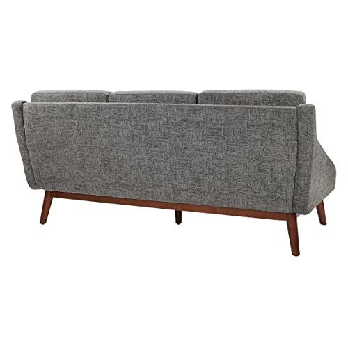 Office Star Davenport Mid-Century Sofa with Thick Cushions and Solid Wood Coffee Finish Legs, Charcoal Fabric