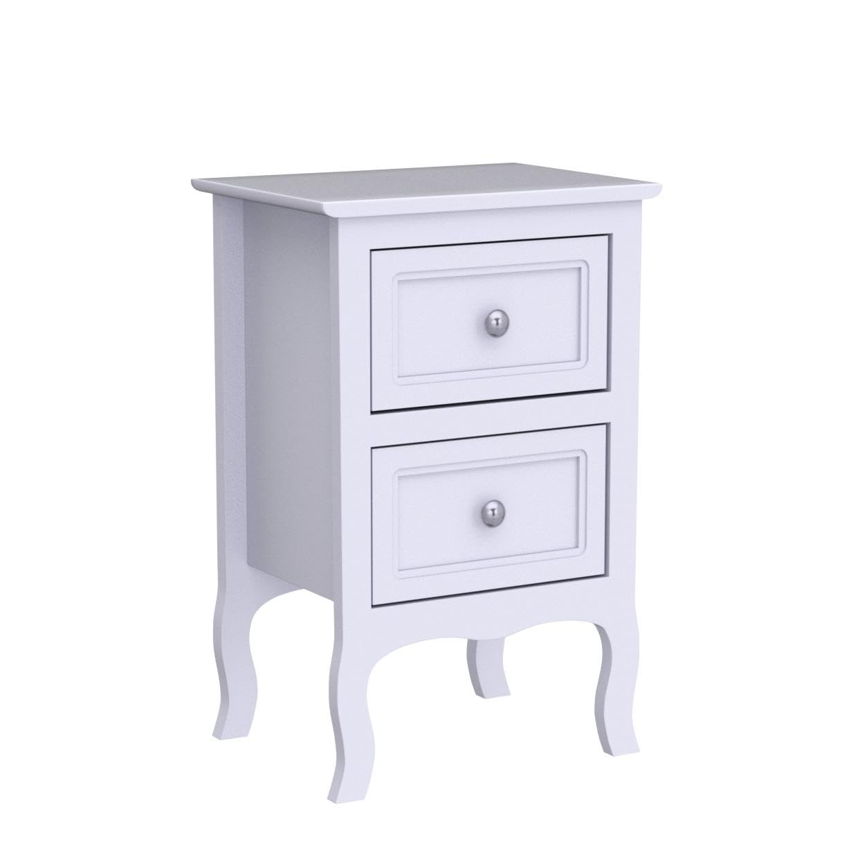 Karl home White Nightstand Set of 2. Farmhouse End Side Table Set of 2 Bedside Nightstands Chest with Drawers Small Night Stand with 2 Drawer and Solid Wood Legs for Bedroom, Living Room