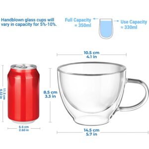 ecooe Double Walled Glass Coffee Mug 12 oz Latte Cappuccino Cups Set of 2, Clear Glass Coffee Cups with Handle, 350 ml Insulated Coffee Cup Borosilicate Heat Resistant Glass Coffee Mug Tea Cup