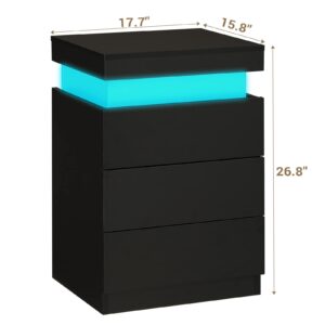 ADORNEVE Nightstand with Charging Station and LED Lights,Night Stand with Sliding Top,Bedside Table with Drawers,Modern End Side Table for Bedroom,Black