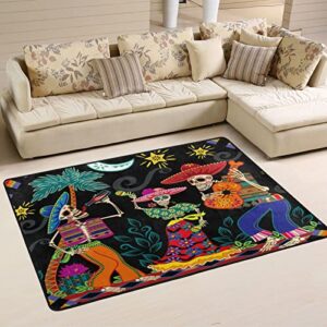 vigtro halloween skull music band area rug 36×24in day of the dead non-slip floor carpet comfort floor mats decor for indoor living dining room and bedroom area