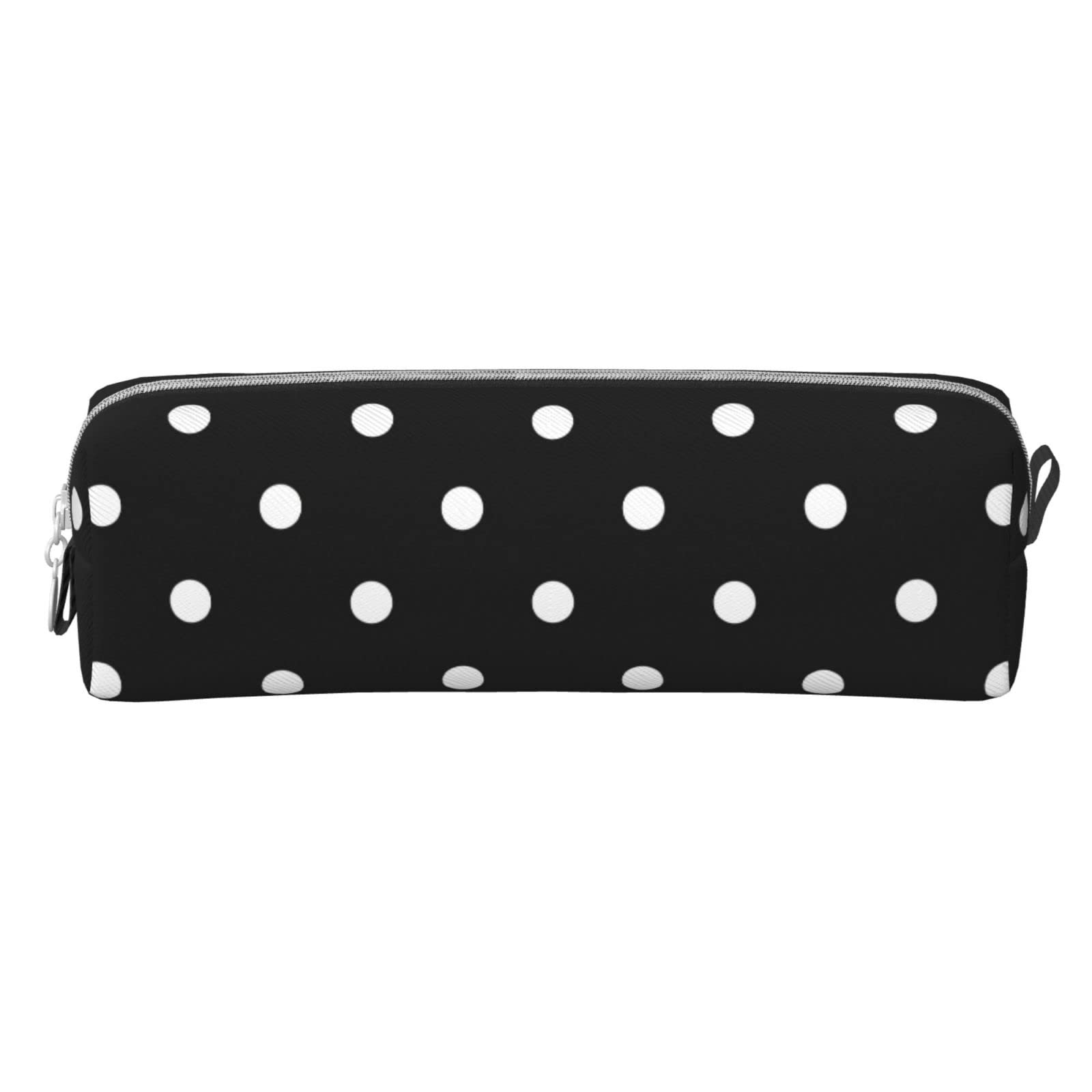 Ykklima Leather Pencil Case - Polka Dot Black and White Simple Pattern, Stationery Bag Pen Organizer Makeup Cosmetic Holder Pouch for School Work Office College