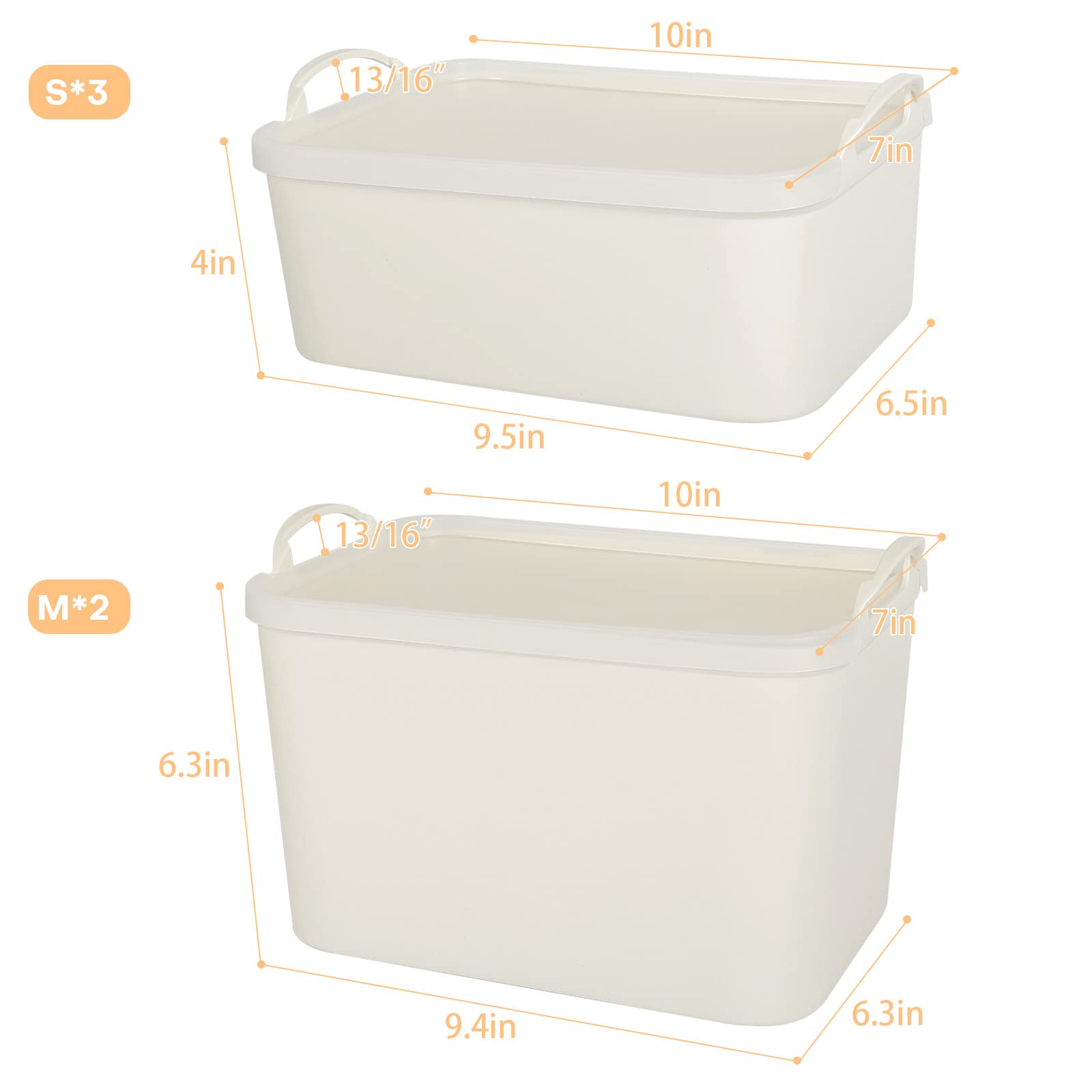 ANMINY 5PCS Plastic Storage Bins Containers with Lids, Large White Storage Organization Bins Boxes, Lidded Plastic Storage Baskets for Closet Shelves Drawers Desktop Home Office - 2 Medium 3 Small