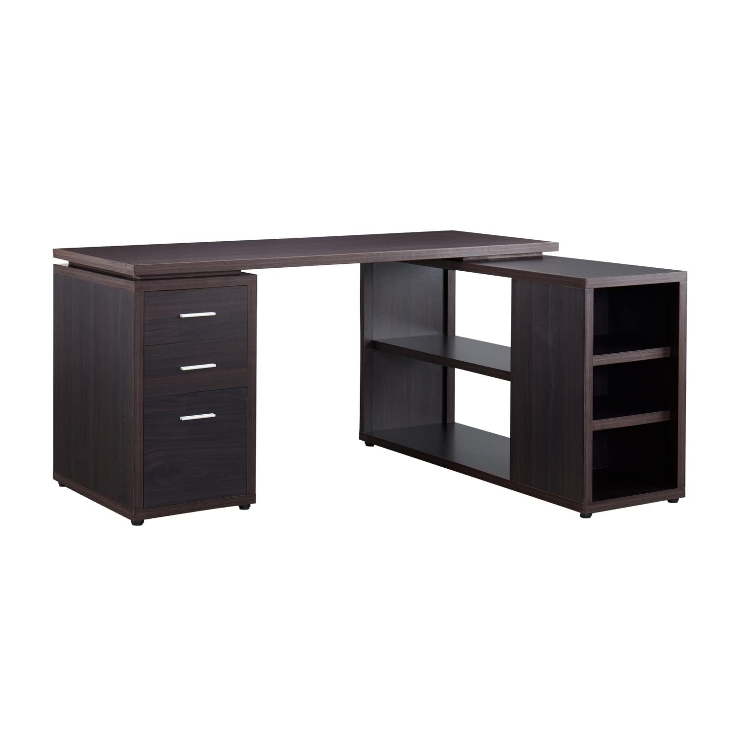 Naomi Home Ariel L Shaped Executive Desk with Drawers, Wood Home Office Corner Desk, File Drawer, Storage Cabinet, 60 inch Computer Writing Desk- Espresso