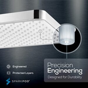 SparkPod 12 Inch Rectangle Rain Shower Head - Ceiling or Wall Mount Rainfall Shower Head - Large Coverage Showerhead - Brass Ball Joint with 360° Adjustment - 1-Min Install (Chrome & White)